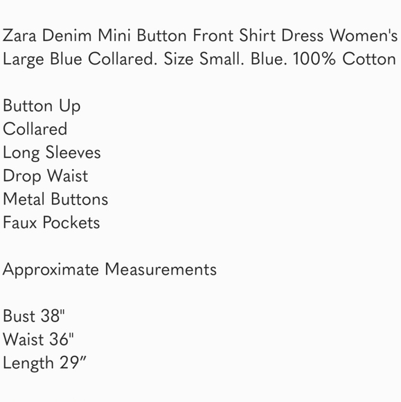 ZARA Denim Dress ~ NWOT - Picture 4 of 4
